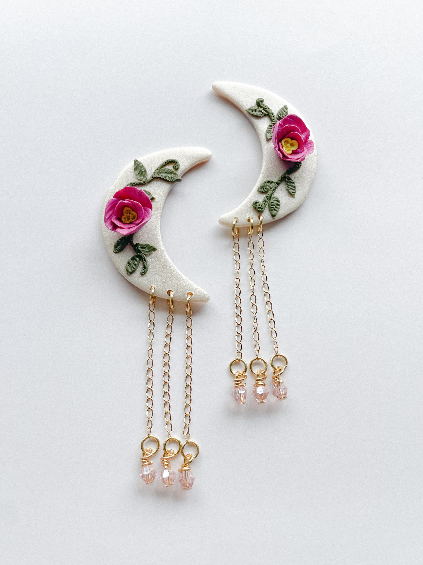 Peony Flower Moon Earrings